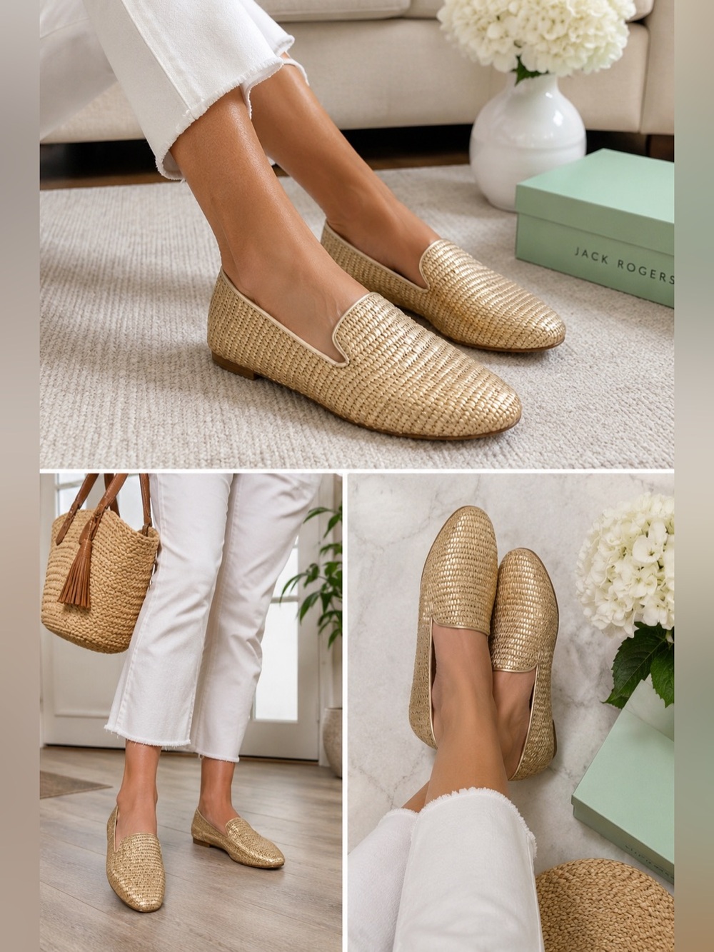 Jack Rogers Gold Woven Leather Loafers